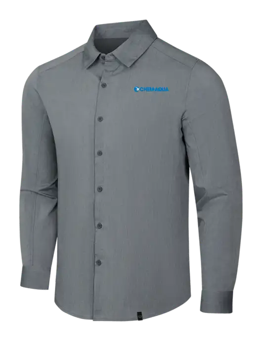 OGIO Medium Grey Heather Commuter Woven Shirt w/Chem-Aqua Logo
