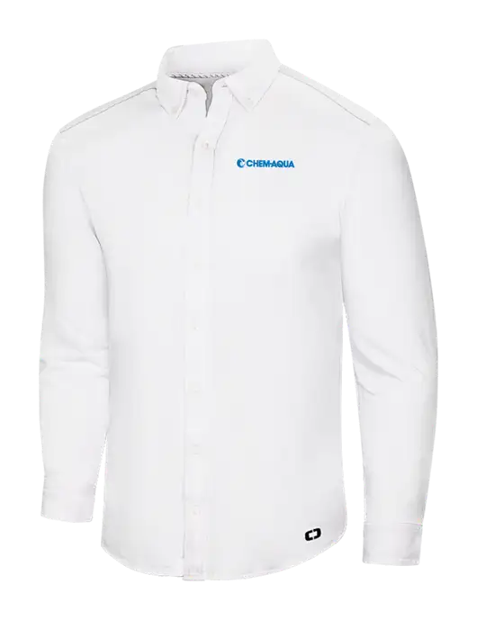 OGIO Bright White Modern Code Stretch Button-Up Shirt w/Chem-Aqua Logo