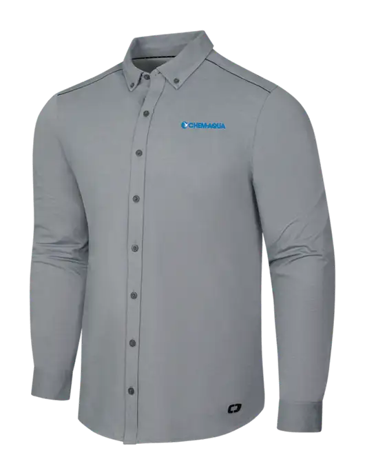 OGIO Medium Grey Heather Modern Code Stretch Button-Up Shirt w/Chem-Aqua Logo