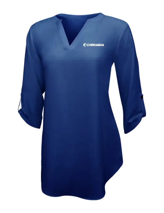 Dark Royal Womens 3/4 Sleeve Tunic Blouse w/Chem-Aqua Logo