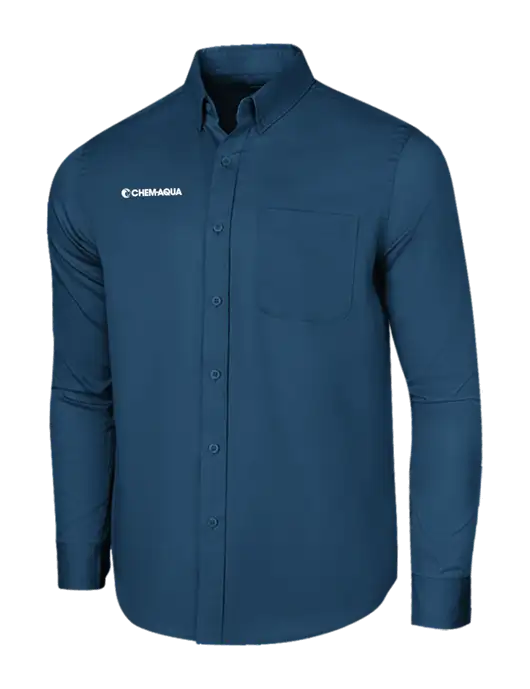 Long Sleeve Light Navy Superpro React Twill Shirt w/Chem-Aqua Logo