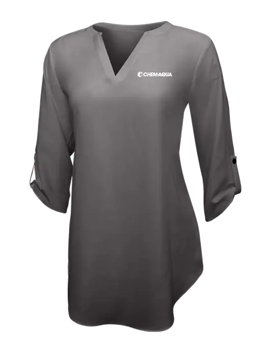 Dark Grey Womens 3/4 Sleeve Tunic Blouse w/Chem-Aqua Logo