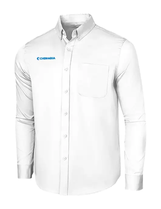 Long Sleeve White Superpro React Twill Shirt w/Chem-Aqua Logo