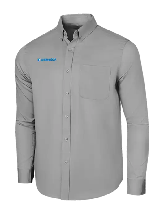 Long Sleeve Light Grey Superpro React Twill Shirt w/Chem-Aqua Logo