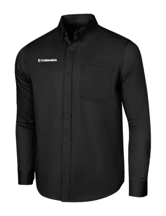 Long Sleeve Deep Black Superpro React Twill Shirt w/Chem-Aqua Logo