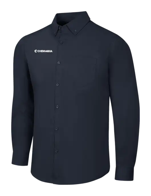 Navy Long Sleeve Carefree Poplin Shirt w/Chem-Aqua Logo