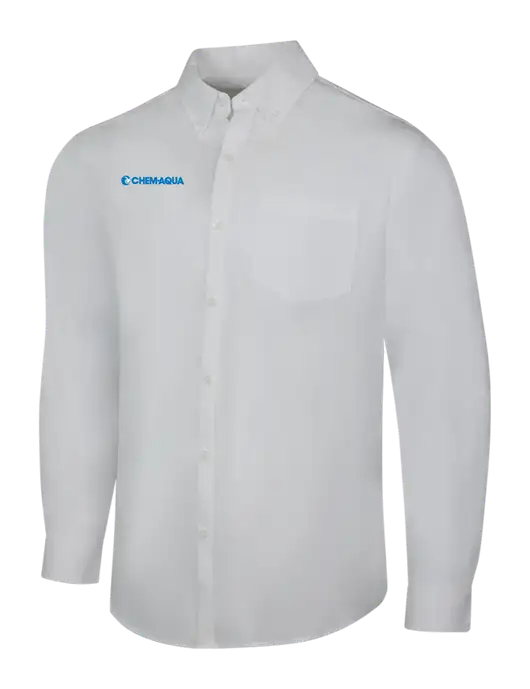 White Long Sleeve Carefree Poplin Shirt w/Chem-Aqua Logo