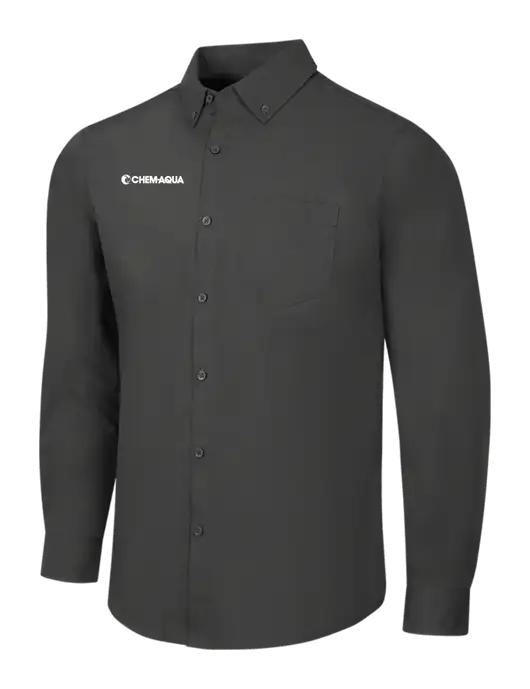 Dark Grey Long Sleeve Carefree Poplin Shirt w/Chem-Aqua Logo
