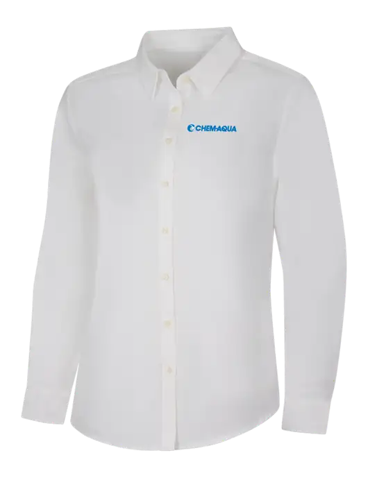 Womens White Long Sleeve Superpro React Twill Shirt w/Chem-Aqua Logo
