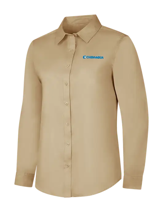Dark Tan Womens Long Sleeve Superpro React Twill Shirt w/Chem-Aqua Logo