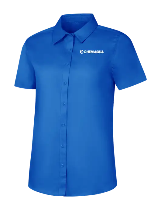 Womens Short Sleeve Royal Blue Superpro React Twill Shirt w/Chem-Aqua Logo