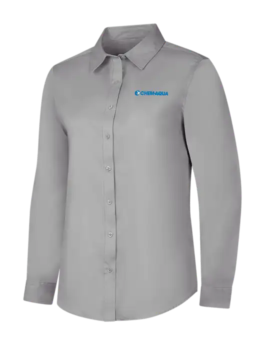 Light Grey Womens Long Sleeve Superpro React Twill Shirt w/Chem-Aqua Logo