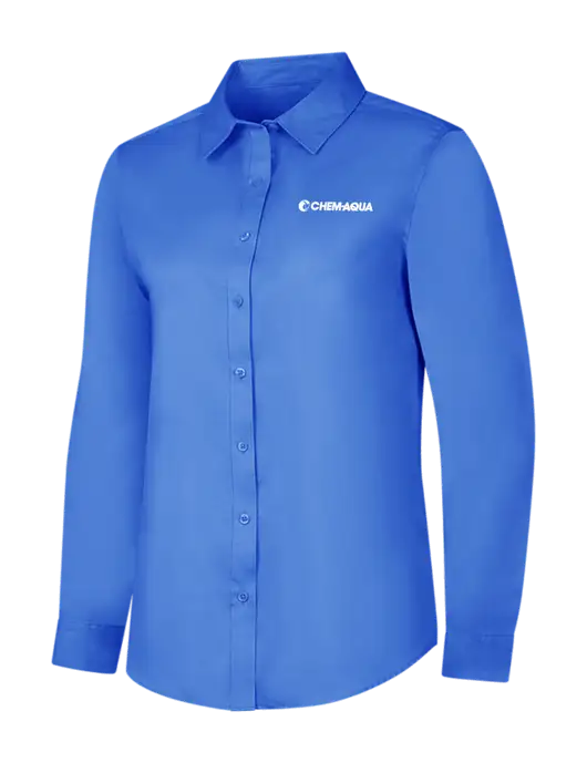 Dark Carolina Blue Womens Long Sleeve Superpro React Twill Shirt w/Chem-Aqua Logo