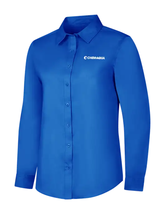 Womens Long Sleeve Royal Blue Superpro React Twill Shirt w/Chem-Aqua Logo