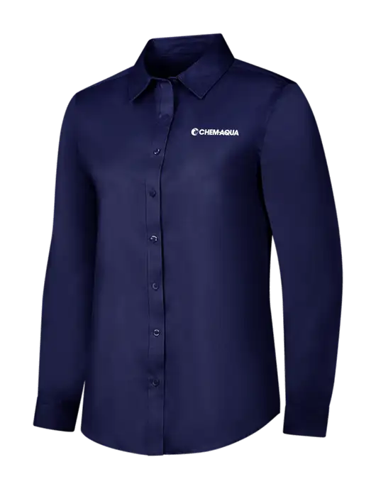 Navy Womens Long Sleeve Superpro React Twill Shirt w/Chem-Aqua Logo