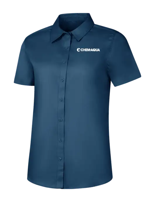 Womens Light Navy Short Sleeve Superpro React Twill Shirt w/Chem-Aqua Logo