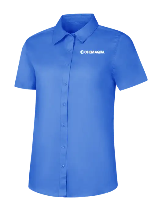 Womens Dark Carolina Blue Short Sleeve Superpro React Twill Shirt w/Chem-Aqua Logo