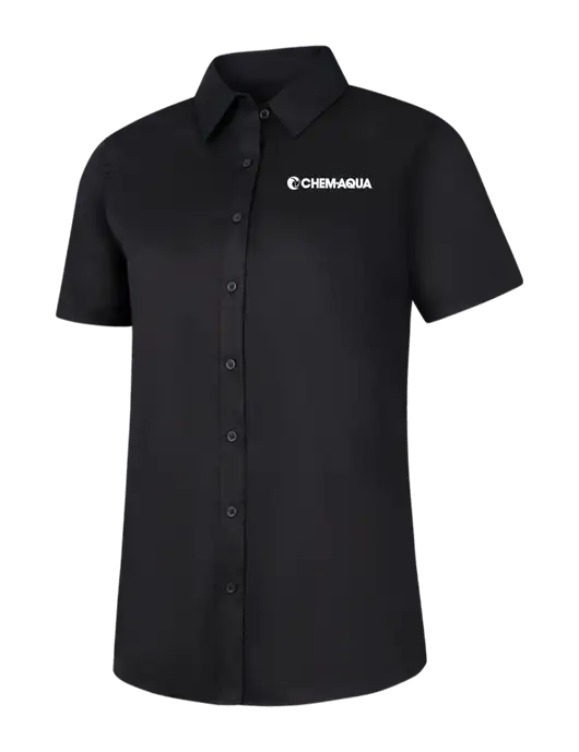 Womens Black Short Sleeve Superpro React Twill Shirt w/Chem-Aqua Logo
