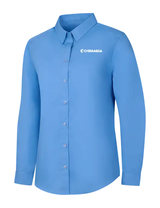 Womens Carolina Blue Long Sleeve Carefree Poplin Shirt w/Chem-Aqua Logo
