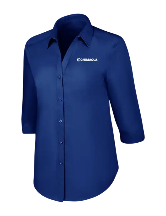 Womens Royal 3/4 Sleeve Carefree Poplin Shirt w/Chem-Aqua Logo