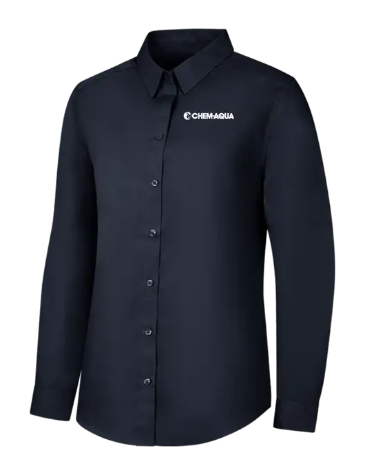 Womens River Blue Navy Long Sleeve Carefree Poplin Shirt w/Chem-Aqua Logo