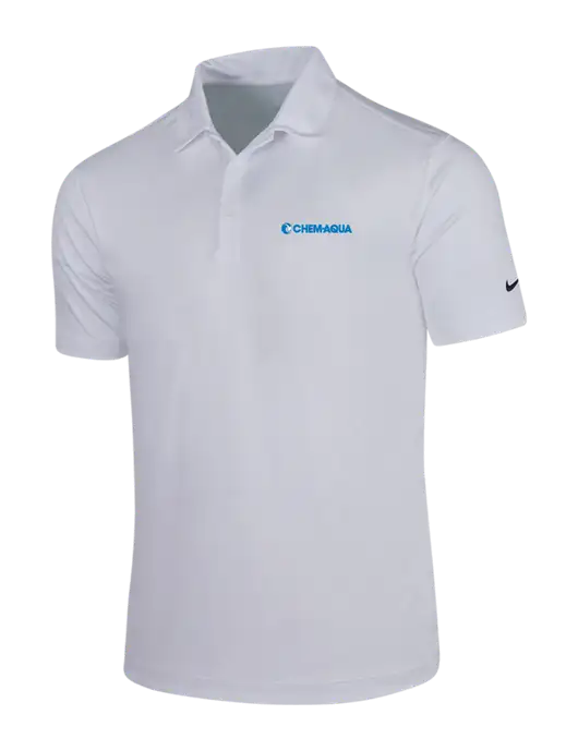 NIKE White Dri-Fit Vertical Mesh Polo w/Chem-Aqua Logo