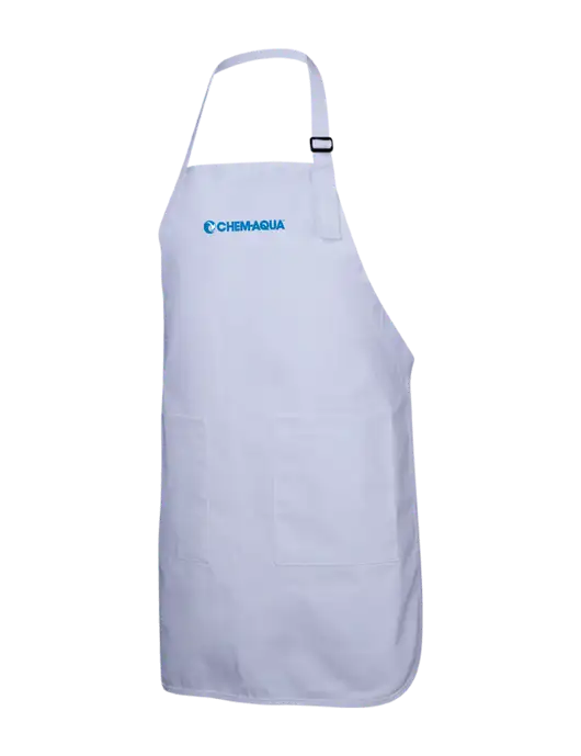 Full-Length White Apron With Pockets w/Chem-Aqua Logo