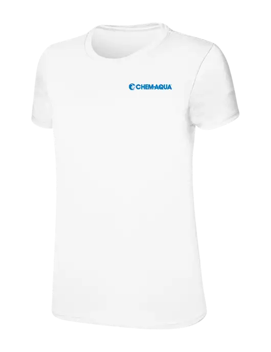Womens Ring Spun White 4.5 oz T-Shirt w/Chem-Aqua Logo