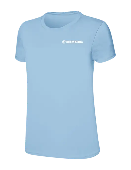Womens Ring Spun Light Blue 4.5 oz T-Shirt w/Chem-Aqua Logo