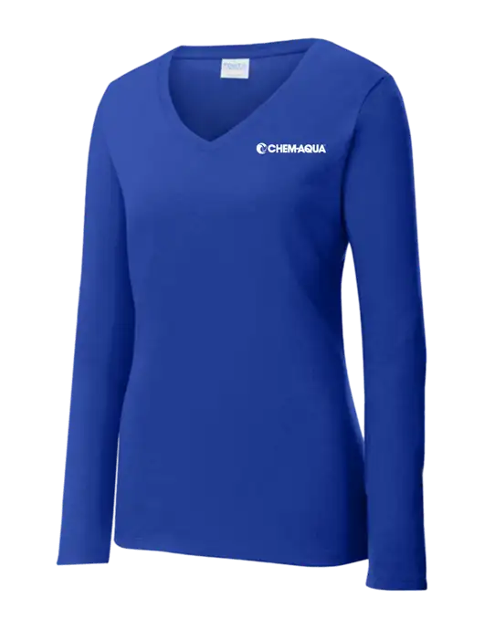 Womens  V-Neck Ring Spun Royal 4.5 oz Long Sleeve T-Shirt w/Chem-Aqua Logo