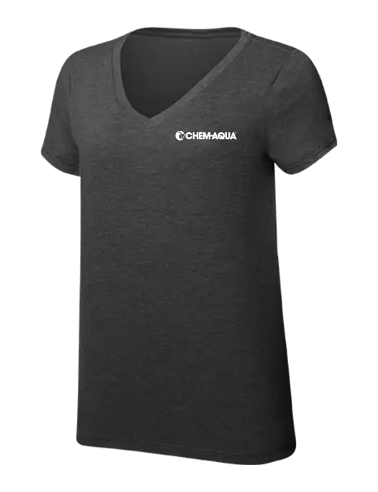 Womens Simply Soft V-Neck Black Frost 4.5oz  Poly/Combed Ring Spun Cotton T-Shirt w/Chem-Aqua Logo
