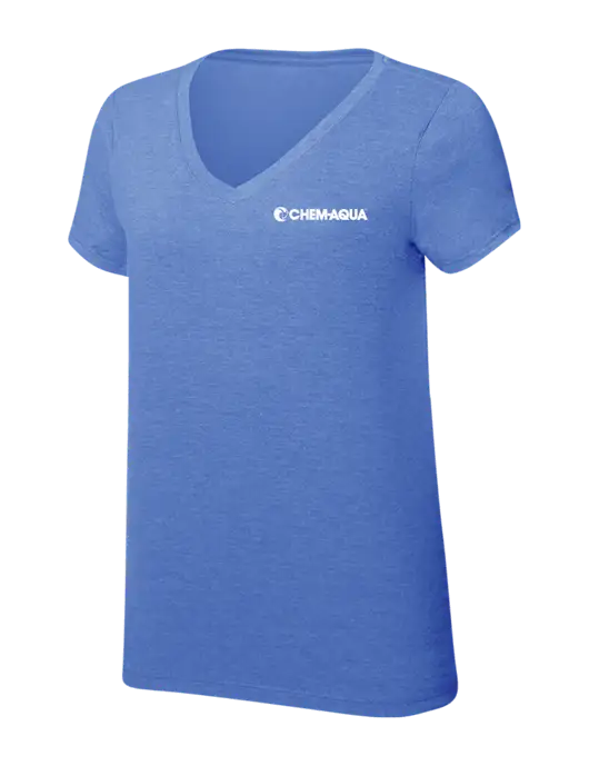 Womens Simply Soft V-Neck Royal Frost 4.5oz  Poly/Combed Ring Spun Cotton T-Shirt w/Chem-Aqua Logo