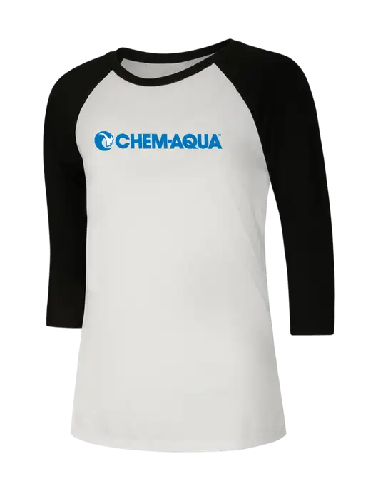 Womens Simply Soft 3/4 Sleeve Black/White Ring Spun Cotton T-Shirt w/Chem-Aqua Logo