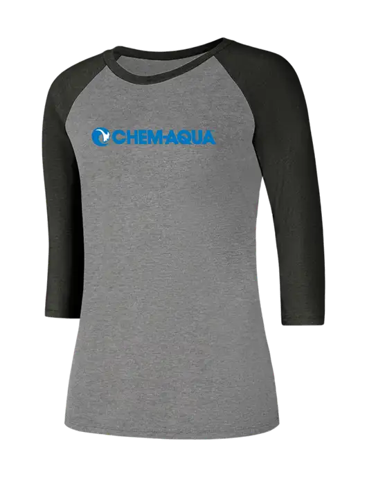 Womens Simply Soft 3/4 Sleeve Black Frost/Grey Frost Ring Spun Cotton T-Shirt w/Chem-Aqua Logo