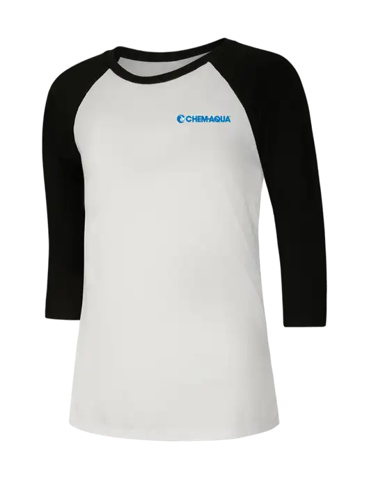 Womens Simply Soft 3/4 Sleeve Black/White Ring Spun Cotton T-Shirt w/Chem-Aqua Logo