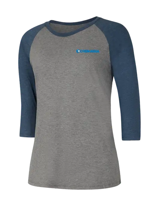 Womens Simply Soft 3/4 Sleeve Navy Frost/Grey Frost Ring Spun Cotton T-Shirt w/Chem-Aqua Logo