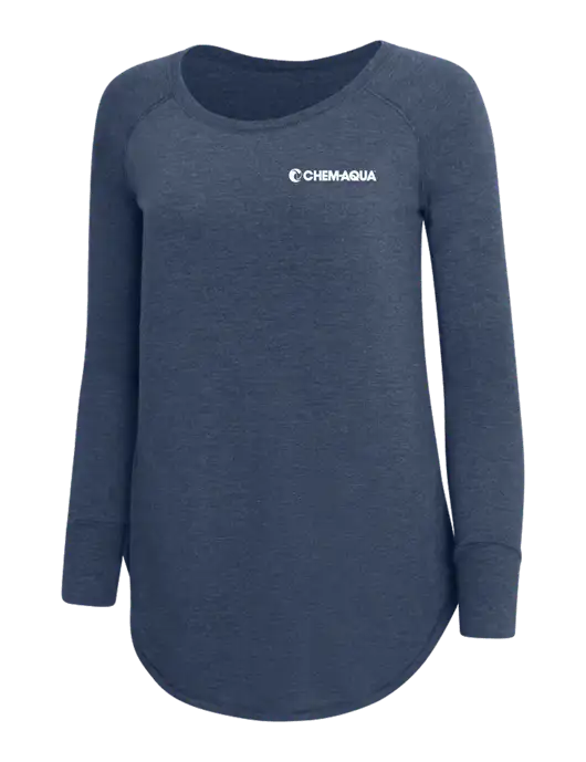 Womens Perfect Wide Collar Tunic Tri-Blend Navy Frost 4.5 oz T-Shirt w/Chem-Aqua Logo