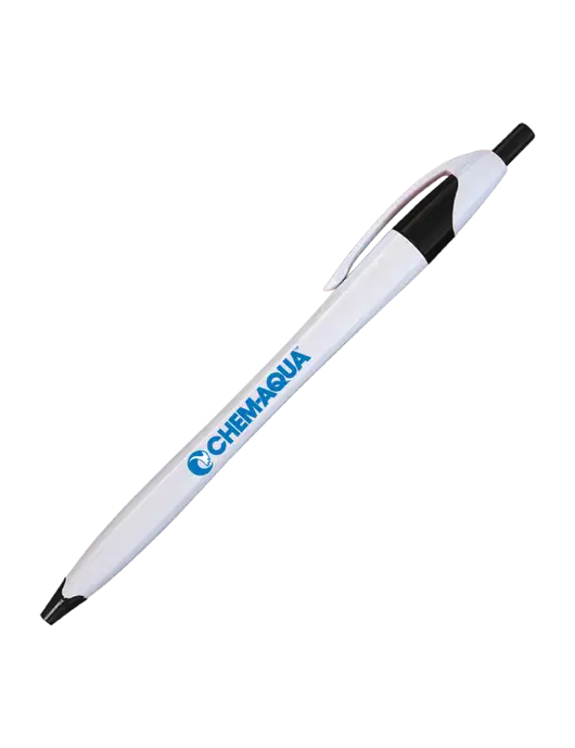Novella White/Black Classic Pen - Blue Ink w/Chem-Aqua Logo