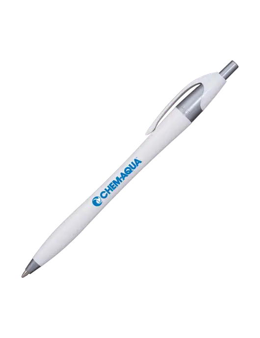 Novella White/Silver Shimmer Pen - Blue Ink w/Chem-Aqua Logo