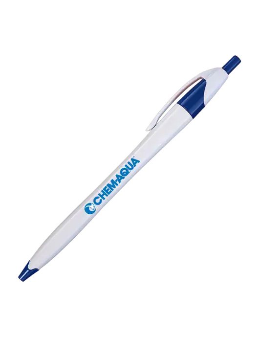 Novella White/Royal Classic Pen - Blue Ink w/Chem-Aqua Logo