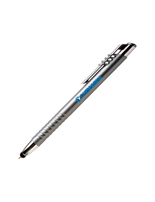 Schirhart Grey Stylus Pen - Blue Ink w/Chem-Aqua Logo