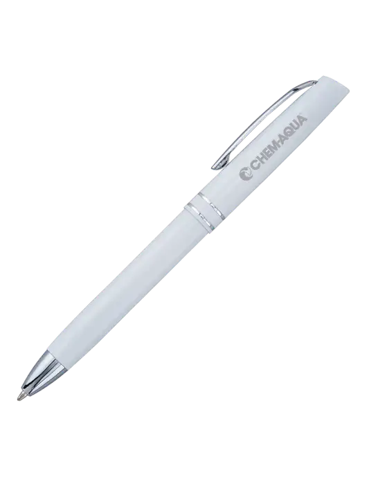 White Anguilla Black Ink Pen w/Chem-Aqua Logo