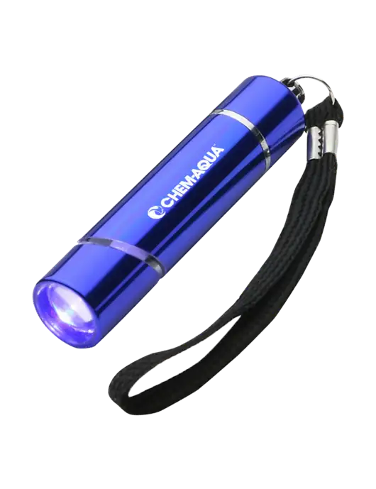Blue Aluminum Scope LED Flashlight w/Chem-Aqua Logo