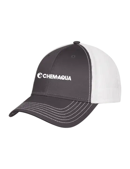 Dark Grey/White Mesh Trucker Cap Snap Back w/Chem-Aqua Logo