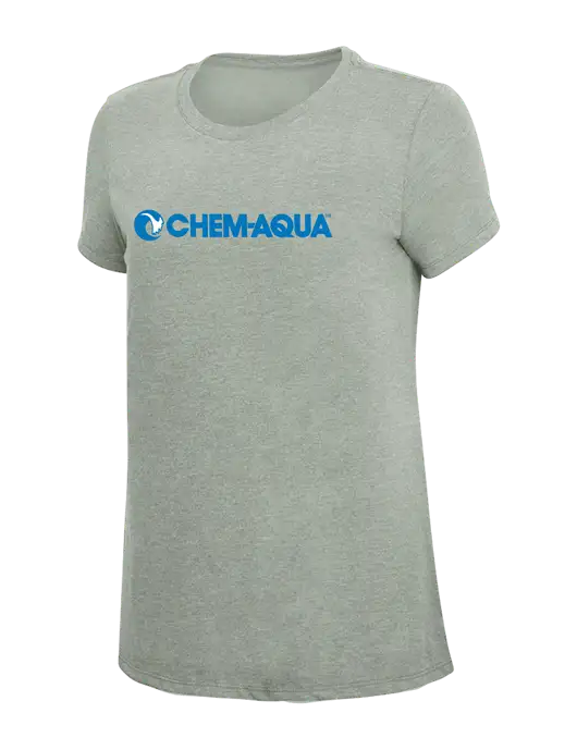 Womens Simply Soft Heathered Light Grey 4.5oz Poly/Combed Ring Spun Cotton T-Shirt w/Chem-Aqua Logo