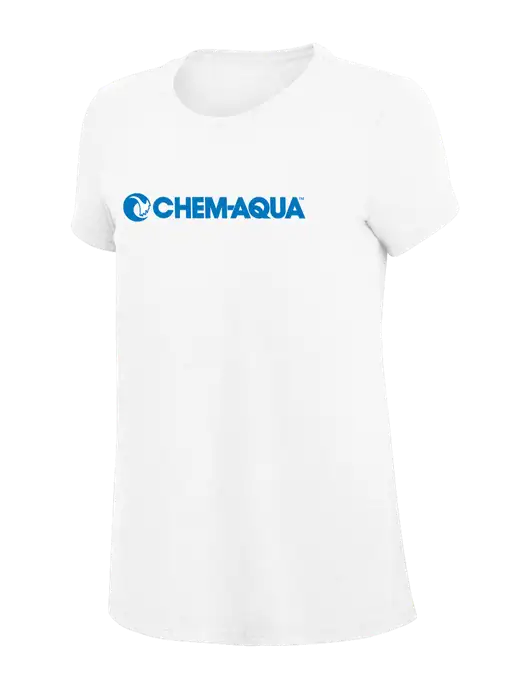 Womens Simply Soft White 4.5oz Poly/Combed Ring Spun Cotton T-Shirt
 w/Chem-Aqua Logo