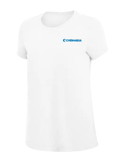 Womens Simply Soft White 4.5oz Poly/Combed Ring Spun Cotton T-Shirt
 w/Chem-Aqua Logo