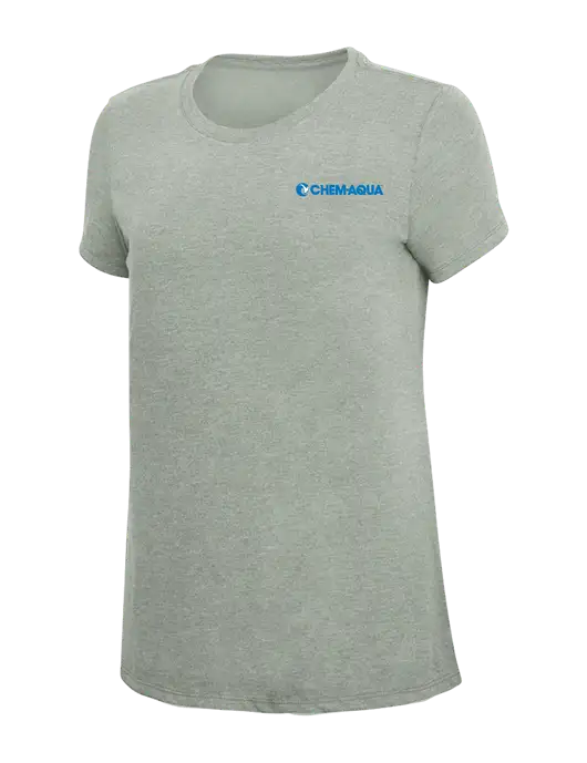 Womens Simply Soft Heathered Light Grey 4.5oz Poly/Combed Ring Spun Cotton T-Shirt w/Chem-Aqua Logo
