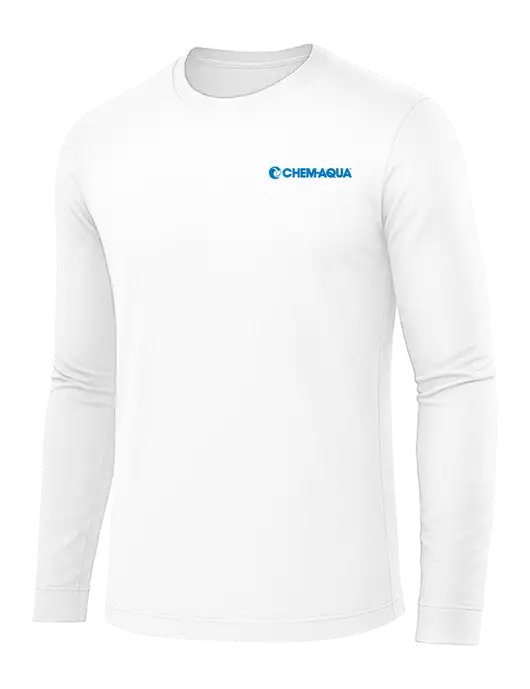 Long Sleeve White PosiCharge Competitor Tee w/Chem-Aqua Logo