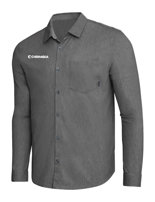 OGIO Dark Grey Heather Extend Long Sleeve Button Up Shirt w/Chem-Aqua Logo